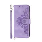 For Motorola Moto G15 Skin Feel Flowers Embossed Wallet Leather Phone Case(Purple) - 2