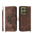 For Motorola Moto G15 Skin Feel Flowers Embossed Wallet Leather Phone Case(Brown) - 1