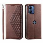 For Motorola Moto G14 Cubic Grid Calf Texture Magnetic Leather Phone Case(Brown) - 1