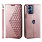For Motorola Moto G14 Cubic Grid Calf Texture Magnetic Leather Phone Case(Rose Gold) - 1
