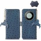 For Huawei Mate 60 Pro Ostrich Pattern Genuine Leather RFID Phone Case(Blue) - 1