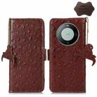 For Huawei Mate 60 Pro Ostrich Pattern Genuine Leather RFID Phone Case(Coffee) - 1