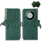 For Huawei Mate 60 Ostrich Pattern Genuine Leather RFID Phone Case(Green) - 1