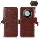 For Huawei Mate 60 Ostrich Pattern Genuine Leather RFID Phone Case(Coffee) - 1