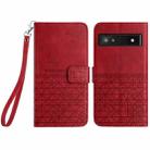 For Google Pixel 7a Rhombic Texture Leather Phone Case with Lanyard(Red) - 1