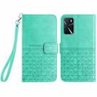 For OPPO A16 Rhombic Texture Leather Phone Case with Lanyard(Green) - 1