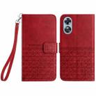 For OPPO A17 Rhombic Texture Leather Phone Case with Lanyard(Red) - 1