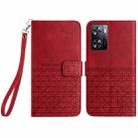 For OPPO A57 4G 2022 Rhombic Texture Leather Phone Case with Lanyard(Red) - 1