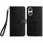 For OPPO A58 / A78 Rhombic Texture Leather Phone Case with Lanyard(Black) - 1