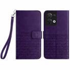 For OPPO Reno8 Rhombic Texture Leather Phone Case with Lanyard(Purple) - 1