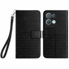 For OPPO Reno8 Pro Rhombic Texture Leather Phone Case with Lanyard(Black) - 1