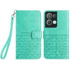 For OPPO Reno8 Pro Rhombic Texture Leather Phone Case with Lanyard(Green) - 1
