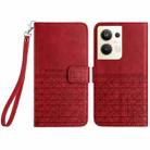 For OPPO Reno9 Pro+ Rhombic Texture Leather Phone Case with Lanyard(Red) - 1