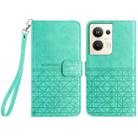 For OPPO Reno9 Pro+ Rhombic Texture Leather Phone Case with Lanyard(Green) - 1