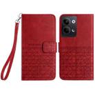 For OPPO Reno9 / Reno9 Pro Rhombic Texture Leather Phone Case with Lanyard(Red) - 1