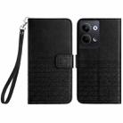 For OPPO Reno9 / Reno9 Pro Rhombic Texture Leather Phone Case with Lanyard(Black) - 1