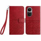 For OPPO Reno10 Global Rhombic Texture Leather Phone Case with Lanyard(Red) - 1