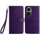 For OPPO Reno10 Global Rhombic Texture Leather Phone Case with Lanyard(Purple) - 1
