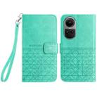 For OPPO Reno10 Global Rhombic Texture Leather Phone Case with Lanyard(Green) - 1