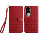 For OPPO Reno10 Pro+ Rhombic Texture Leather Phone Case with Lanyard(Red) - 1