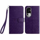 For OPPO Reno10 Pro+ Rhombic Texture Leather Phone Case with Lanyard(Purple) - 1