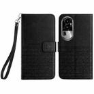 For OPPO Reno10 Pro+ Rhombic Texture Leather Phone Case with Lanyard(Black) - 1