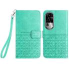 For OPPO Reno10 Pro+ Rhombic Texture Leather Phone Case with Lanyard(Green) - 1