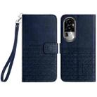 For OPPO Reno10 Pro+ Rhombic Texture Leather Phone Case with Lanyard(Blue) - 1