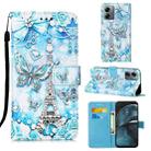 For Motorola Moto G14 Colored Drawing Pattern Plain Weave Leather Phone Case(Tower Butterfly) - 1