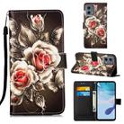 For Motorola Moto G 5G 2023 Colored Drawing Pattern Plain Weave Leather Phone Case(Roses On Black) - 1