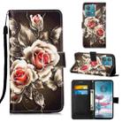 For Motorola Edge 40 Neo Colored Drawing Pattern Plain Weave Leather Phone Case(Roses On Black) - 1