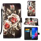 For Motorola Moto G Play 4G 2024 Colored Drawing Pattern Plain Weave Leather Phone Case(Roses On Black) - 1