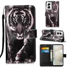 For Motorola Moto G Power 5G 2024 Colored Drawing Pattern Plain Weave Leather Phone Case(Black And White Tiger) - 1