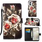 For Motorola Moto G Power 5G 2024 Colored Drawing Pattern Plain Weave Leather Phone Case(Roses On Black) - 1