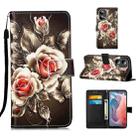 For Motorola Moto G Play 5G 2024 Colored Drawing Pattern Plain Weave Leather Phone Case(Roses On Black) - 1