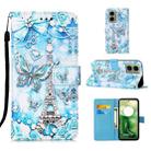 For Motorola Moto G04 4G / G24 4G Colored Drawing Pattern Plain Weave Leather Phone Case(Tower Butterfly) - 1