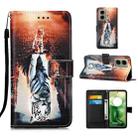 For Motorola Moto G04 4G / G24 4G Colored Drawing Pattern Plain Weave Leather Phone Case(Cats And Tigers) - 1