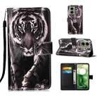 For Motorola Moto G04 4G / G24 4G Colored Drawing Pattern Plain Weave Leather Phone Case(Black And White Tiger) - 1