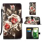 For Motorola Moto G04 4G / G24 4G Colored Drawing Pattern Plain Weave Leather Phone Case(Roses On Black) - 1