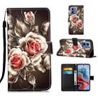 For Motorola Moto G34 Colored Drawing Pattern Plain Weave Leather Phone Case(Roses On Black) - 1