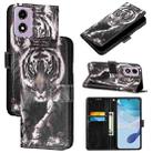 For Motorola Moto E14 Colored Drawing Pattern Plain Weave Leather Phone Case(Black And White Tiger) - 1