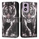 For Motorola Moto E14 Colored Drawing Pattern Plain Weave Leather Phone Case(Black And White Tiger) - 2