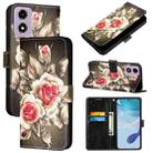 For Motorola Moto E14 Colored Drawing Pattern Plain Weave Leather Phone Case(Roses On Black) - 1