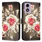 For Motorola Moto E14 Colored Drawing Pattern Plain Weave Leather Phone Case(Roses On Black) - 2