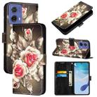 For Motorola Moto G85 Colored Drawing Pattern Plain Weave Leather Phone Case(Roses On Black) - 1