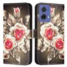 For Motorola Moto G85 Colored Drawing Pattern Plain Weave Leather Phone Case(Roses On Black) - 2