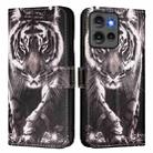 For Motorola Edge 50 5G Global Colored Drawing Pattern Plain Weave Leather Phone Case(Black And White Tiger) - 2