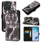 For Motorola Moto G15 Colored Drawing Pattern Plain Weave Leather Phone Case(Black And White Tiger) - 1