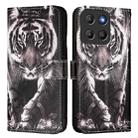 For Motorola Moto G15 Colored Drawing Pattern Plain Weave Leather Phone Case(Black And White Tiger) - 2