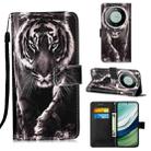 For Huawei Mate 60 Colored Drawing Pattern Plain Weave Leather Phone Case(Black And White Tiger) - 1